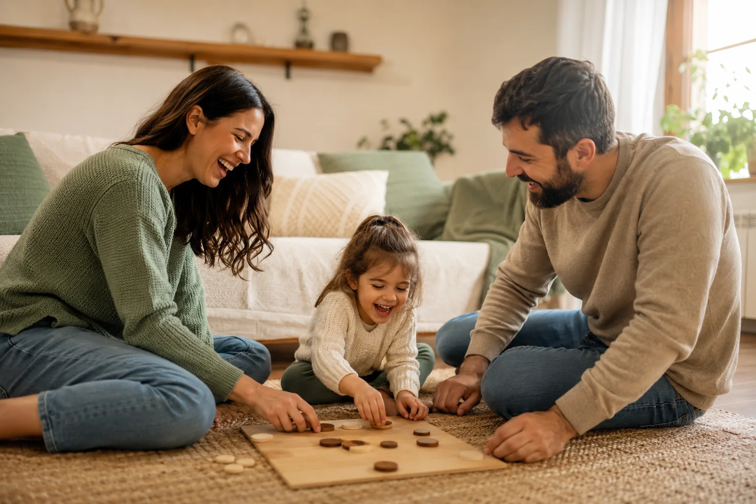 A parent, child, and therapist sitting together during an in-home session